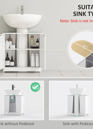 24" Under Sink Storage Cabinet with 2 Doors and Shelves, Pedestal Sink Bathroom Vanity Furniture, White