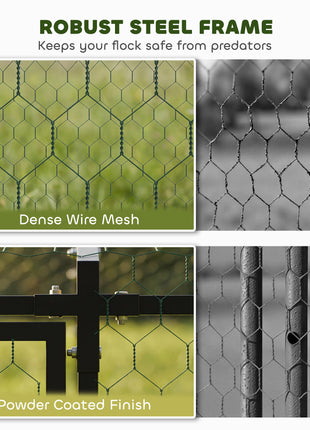Large Metal Chicken Coop, Chicken Run with Waterproof & Anti-UV Cover for 3-5 Poultry, Outdoor Poultry Cage Rabbit Hutch