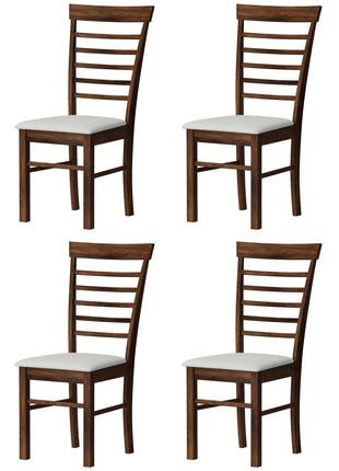 Wooden Dining Chairs Set of 4, Farmhouse Upholstered Kitchen Chairs with Rubber Wood Frame, Dark Brown and Beige