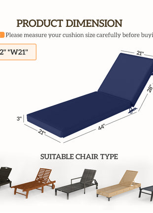 2-Piece Patio Chair Cushions with Backrests, Replacement Cushions for Outdoor Lounge Chair, Navy