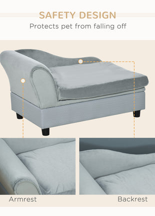 Luxury Fancy Dog Couch with Hidden Storage, Small Dog Sofa Bed with 2" Soft Foam, Modern Pet Furniture for Puppies & Little Breeds, Pale Gray