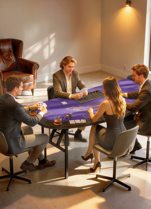 Poker Table Foldable, 72" Portable  Blackjack Table for 8 Players with Felt Surface, Cup Holders, Dark Blue