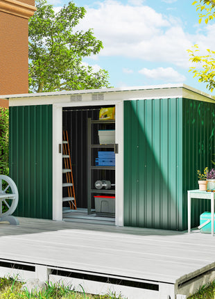 9' x 4' Metal Outdoor Storage Shed, Tool House with Double Lockable Doors for Backyard, Patio, Lawn, Garage, Dark Green