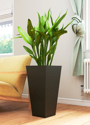 23 Inch Tall Planters for Outdoor Plants, Set of 2 Plastic Flower Pots, for Front Door Patio Garden Use, Black