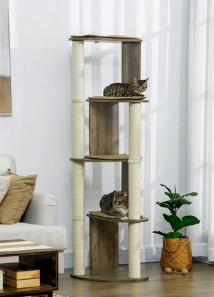 65" Corner Modern Cat Tree Tall for Climbing, Large Multilevel Cat Tower with Scratching Posts, Small-Fit Kitten Tower with Sisal, Cream White