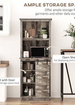 Freestanding Rustic Kitchen Buffet with Hutch, Pantry Storage Cabinet with Sliding Barn Door, Adjustable Shelf, Vintage Wood