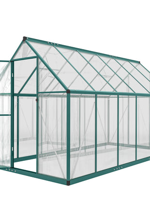 Polycarbonate Greenhouse with Swing Door and Two Adjustable Roof Vents, Aluminum Walk-in Greenhouse, 11x6 ft, Dark Green