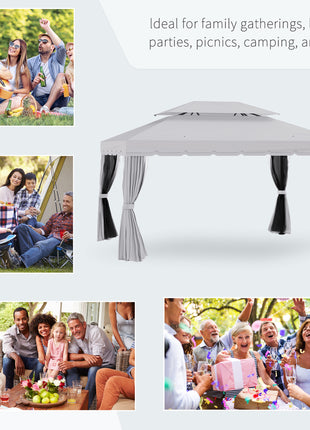 10' x 13' Patio Gazebo, Aluminum Frame Double Roof Outdoor Gazebo Canopy Shelter with Netting & Curtains, Light Gray