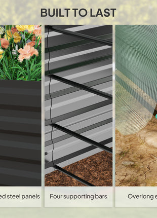 Galvanized Steel Planter Box with Crop Cage and Shade Cloth, Raised Garden Bed for Flowers, Veggies and Herbs, Dark Gray