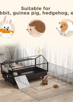 Small Animal Playpen Cage with Rolling Caster, Water Bottle 46.5"