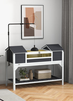 Tortoise Enclosure Tortoise House with Adjustable Lamp Holder Storage Shelf, Dual Main Houses, Openable Lid, Gray