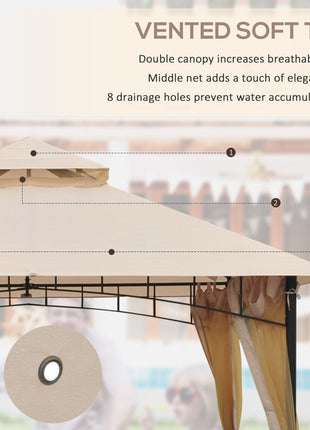 10' x 10' Outdoor Patio Gazebo Canopy Tent with Mesh Sidewalls, 2-Tier Canopy for Backyard, Beige
