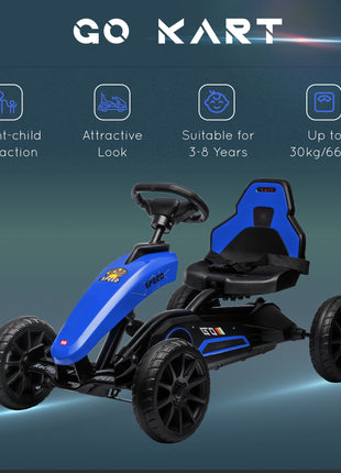 Kids Pedal Go Kart w/ Swing Axle, Shock-Absorbing Wheels, Blue