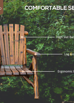 Double Wooden Adirondack Chair with Ice Bucket, Outdoor Loveseat with High Backrest, Smooth Armrest, Rustic Brown