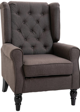 Wingback Accent Chair for Living Room, Button-Tufted Lounge Chair with Round Armrests and Wood Legs, Dark Brown