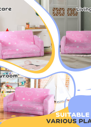 Couch with Glow in the Dark Cloud Pattern, Washable Cover, Pink