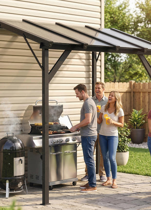 Hardtop Grill Gazebo, Lean-to BBQ Shelter with Polycarbonate Roof for Outdoor, Patio, Lawn