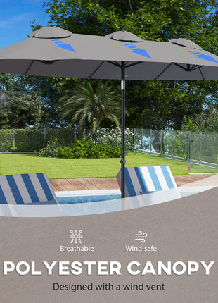Double Sided Patio Umbrella, 9.7' Large Outdoor Market Umbrella with Push Button Tilt and Crank, 3 Air Vents and 12 Ribs, for Garden, Deck, Pool, Gray