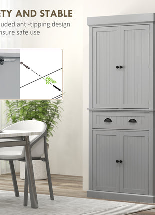 71" Kitchen Pantry Cabinet with LED Lights, 6 Door Shelves, a Drawer and 4 Adjustable Shelves, Gray