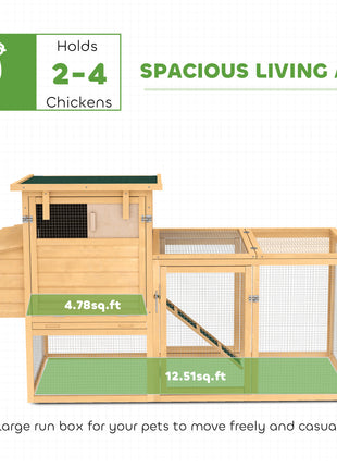 75" Wooden Chicken Coop with Nesting Box, Removable Tray, Ramp Run, for Garden Backyard, Natural Wood