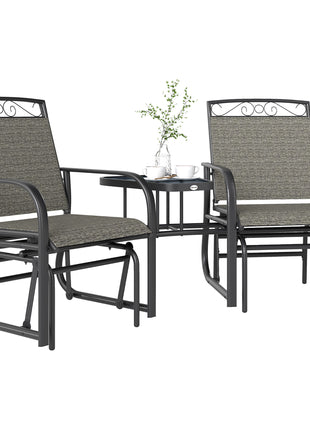Outdoor Glider Chairs with Coffee Table, Patio 2-Seat Rocking Chair Swing with Breathable Sling for Backyard, Gray