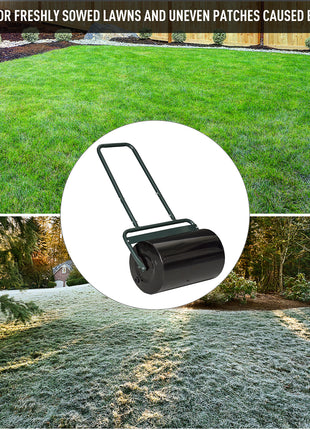 20-Inch Push/Tow Behind Lawn Roller Filled with 10 Gal Water or Sand for Flattening Sod in the Garden, Dark Green