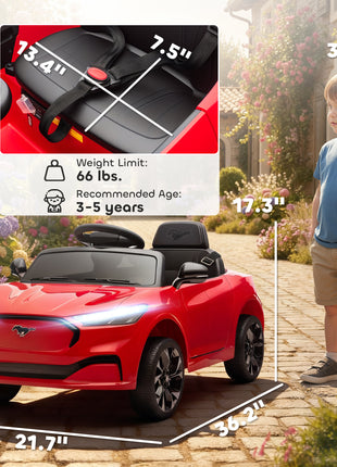 12V Kids Ride On Car, Licensed Ford Mustang Mach-E Electric Car with Remote Control, LED Light, Music, Red