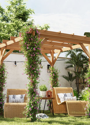 6.6' x 6.6' Wood Pergola, Outdoor Gazebo Grape Trellis with Stable Structure for Climbing Plant Support, Dark Brown