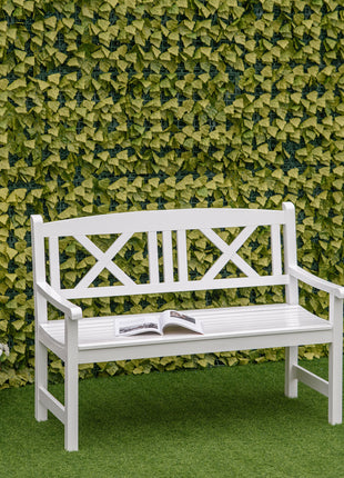 2-Seater Wooden Garden Bench, 4FT Outdoor Patio Loveseat with Unique X-Shape Back for Yard, Lawn, Porch, White
