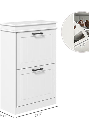 Modern Shoe Storage Cabinet with 2 Flip Drawers for 10 Pairs, Narrow Shoe Organizer for Entryway, Hallway, White