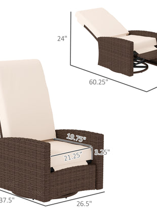 Outdoor Wicker Swivel Recliner Chair, Lifting Footrest, 360° Rotating Basic, Water-resistant Cushions, Cream White