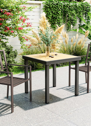 Patio Dining Chairs with Metal Slatted Design, Dark Brown
