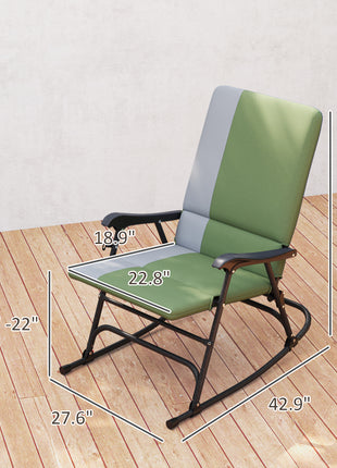 Outdoor Rocking Chairs Set of 2, Folding Rocking Chair Set, 400 lbs. Capacity, Wide Seat, Padded High Back, Dark Green