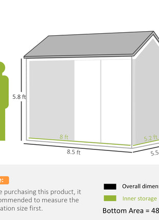 8' x 5.5' Metal Garden Storage Shed, Extra Large Outdoor Tool Storage House w/Lockable Doors, Window, Air Vents, Gray