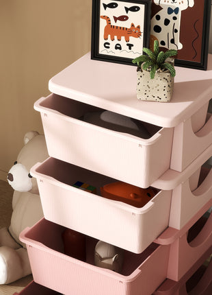 30" 4 Tier Kids Storage Unit Dresser Tower w/ 4 Drawers, Pink