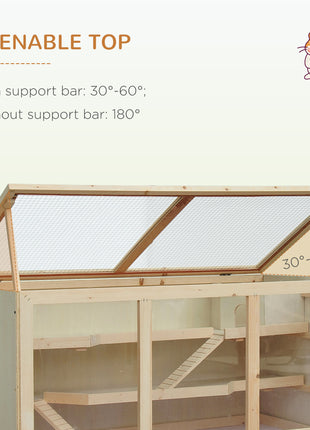 45" Extra Large Wooden Hamster Cage, 3-Layer Rat Cage with Opening Roof, PVC Window, Small Animal Habitat for Gerbil, Dwarf & Syrian Hamsters, Natural