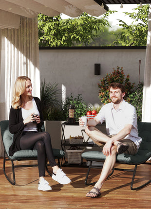 2 Pieces Outdoor Patio Rocking Chairs, Rocking Porch Chairs with Mesh Deep Seats for Indoor, Porch, Balcony, Dark Gray