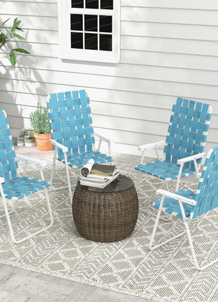 Set of 4 Patio Folding Chairs, Classic Outdoor Camping Chairs, Portable Lawn Chairs w/ Armrests, Blue