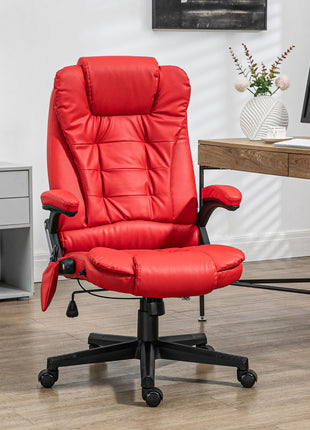 Massage Office Chair, Heated Reclining Computer Chair with 6 Vibration Points, Armrest and Remote, Red