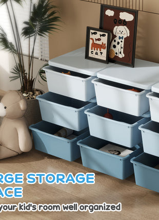 29.5" 3 Tier Kids Storage Unit Dresser Tower w/ 9 Drawers, Blue