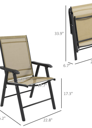 Set of 4 Outdoor Folding Chairs, Stackable Patio Dining Chairs with Armrests, Metal Frame, Light Mixed Brown