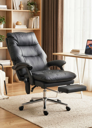 Massage Office Chair with 6-Point Vibration, Pet-Friendly Faux Leather Ergonomic Executive Desk Chair, Black