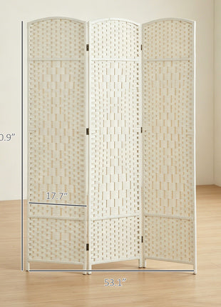Folding Room Divider Screen 3 Panel 6' Tall Privacy Screen Freestanding Wood Partition for Home Office, White