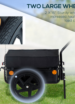 Bicycle Cargo Trailer with Removable Box and Waterproof Cover, Bike Wagon Trailer with Two 16in Wheels