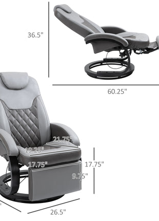 Faux Leather Manual Recliner, Adjustable Swivel Lounge Chair, Armchair with Footrest and Round Base for Living Room, Gray