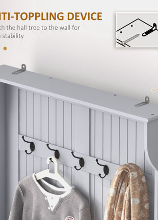 3-In-1 Entryway Bench with Coat Rack, Hall Tree with Bench and Shoe Storage, 5 Hooks for Hallway