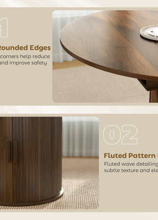 Extendable Dining Table for 6, 60" Farmhouse Kitchen Table with 2-Tier Storage Shelf and Fluted Sliding Doors, Walnut