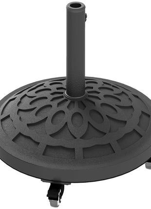 Round Patio Umbrella Base with Wheels, 46 lbs Resin Umbrella Stand Base, Heavy Duty Patio Umbrella Holder for 1.3"/1.5"/1.9" Umbrella Poles for Outdoor, Lawn, Poolside, Black