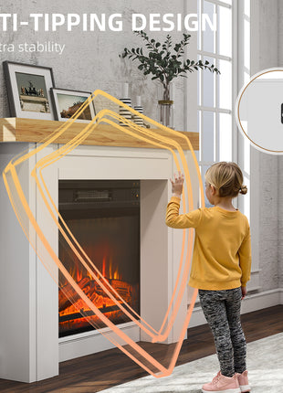 Modern Fireplace Mantel, Freestanding Fireplace Surround with Leg for Electric Fireplaces, 51.2" W x 40.6" H, Natural Wood