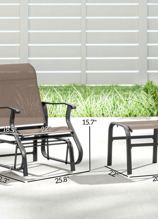 Outdoor Glider with Ottoman, Patio Glider Chair Set with High Back, Wide Seat for Porch, Garden, Backyard, Brown